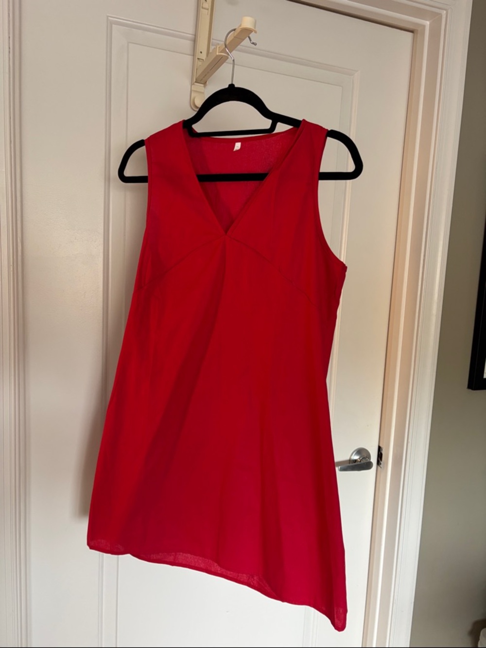 Women's Red V-Neck Sleeveless cotton  Dress